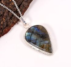 Silver Plated Brass Pear Shaped Labradorite Necklace for Women